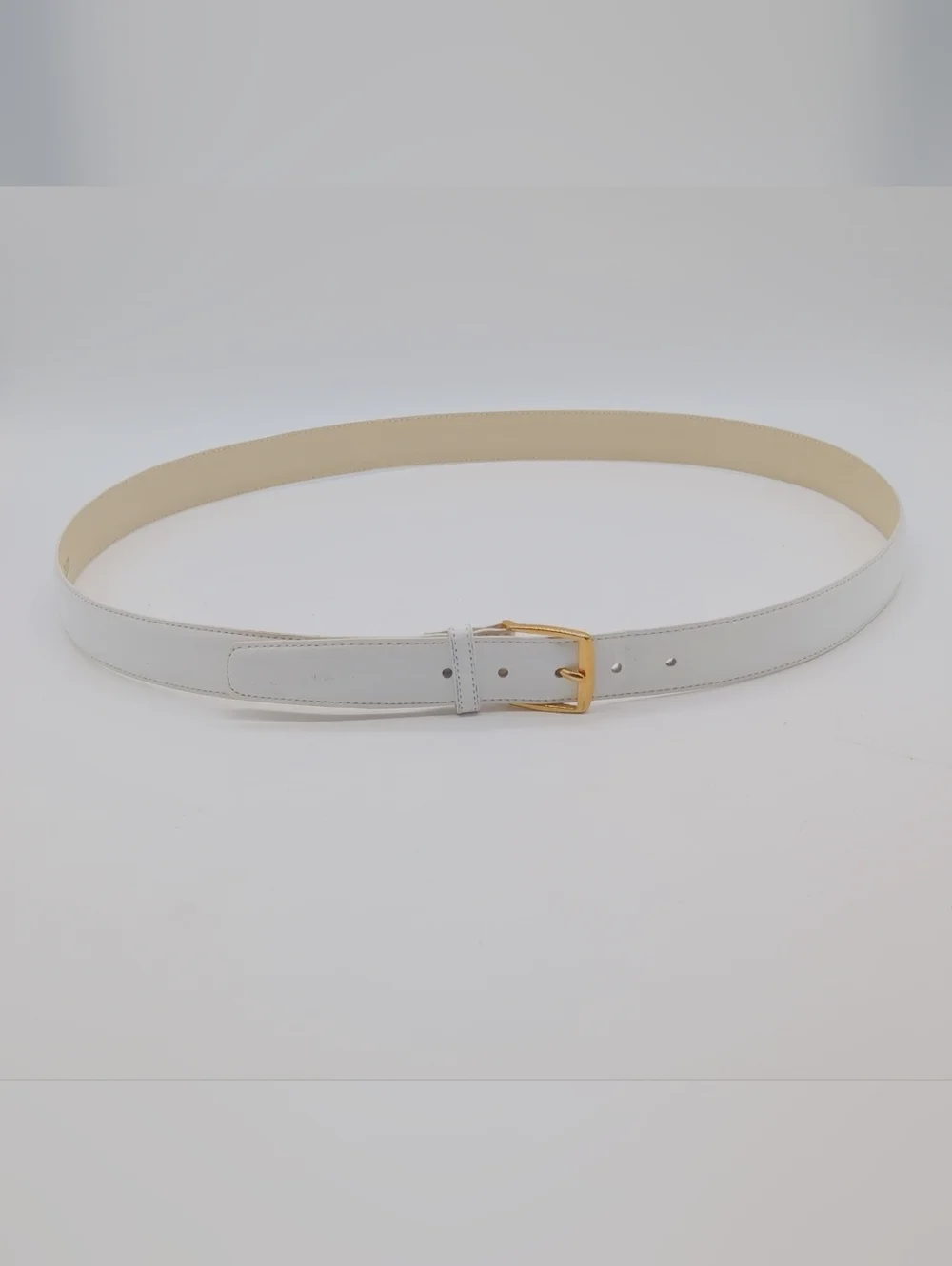Lejon Vintage White Glove Leather Belt with Gold Buckle Sz 46